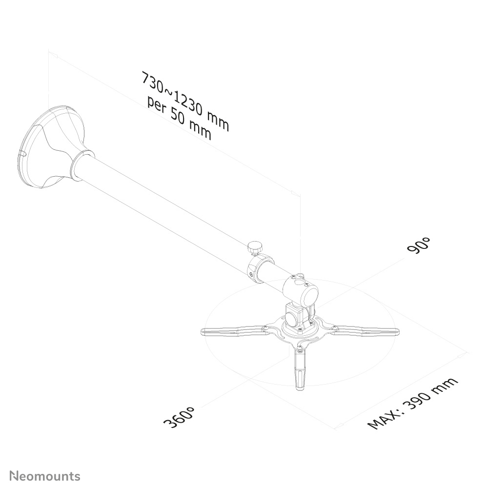 Neomounts BEAMER-W100SILVER Soporte de pared para proyector - prof. 73-123 cm - movimiento completo